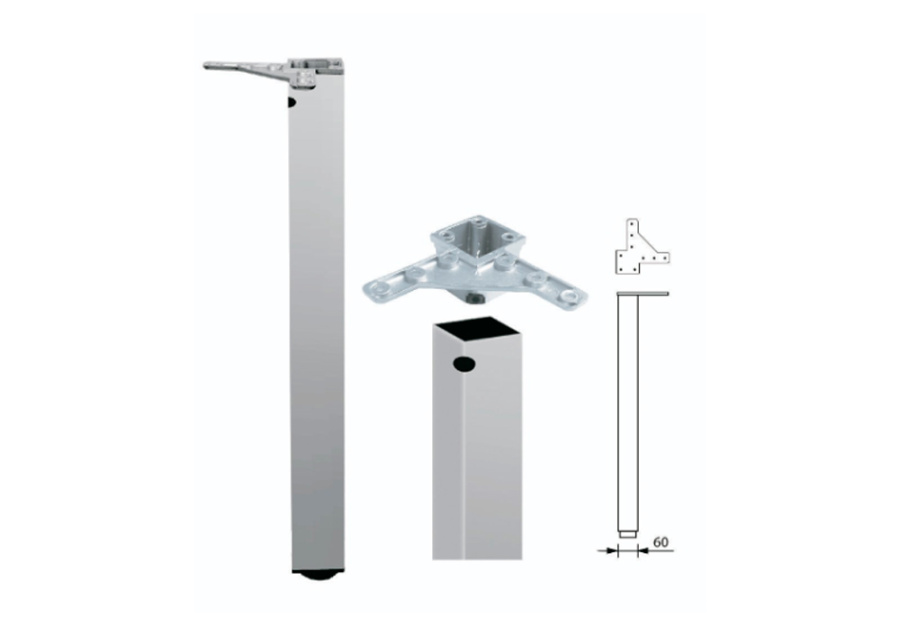 Опора регулируемая, h=820мм, квадратная, металл, черный, JET