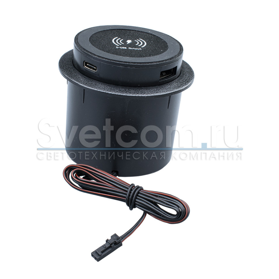 Вертикальная, 2хUSB A+C+индукц.зарядка, Ø60мм, автомат, вход 12В, пластик, черный, GLS