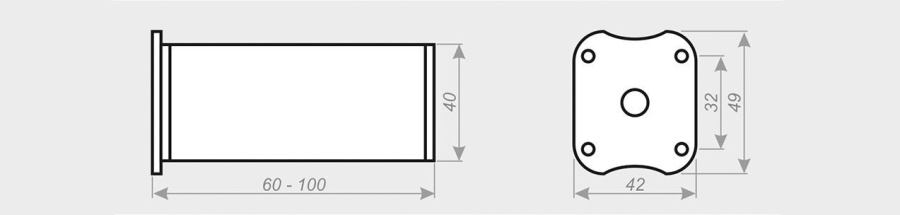 Опора регулируемая, 40х40мм, h= 60мм, алюминий/пластик, белый