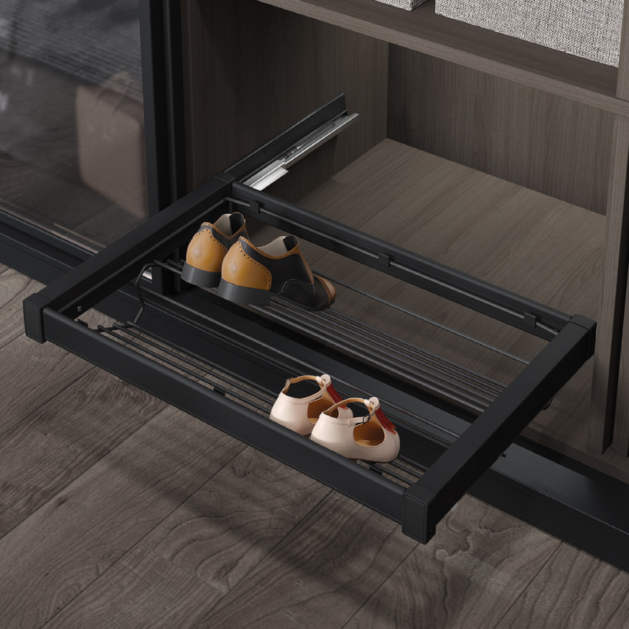Держатель для обуви выдвижной, 560-590х475х150мм, в шкаф на 600мм, с амортизатором, антрацит