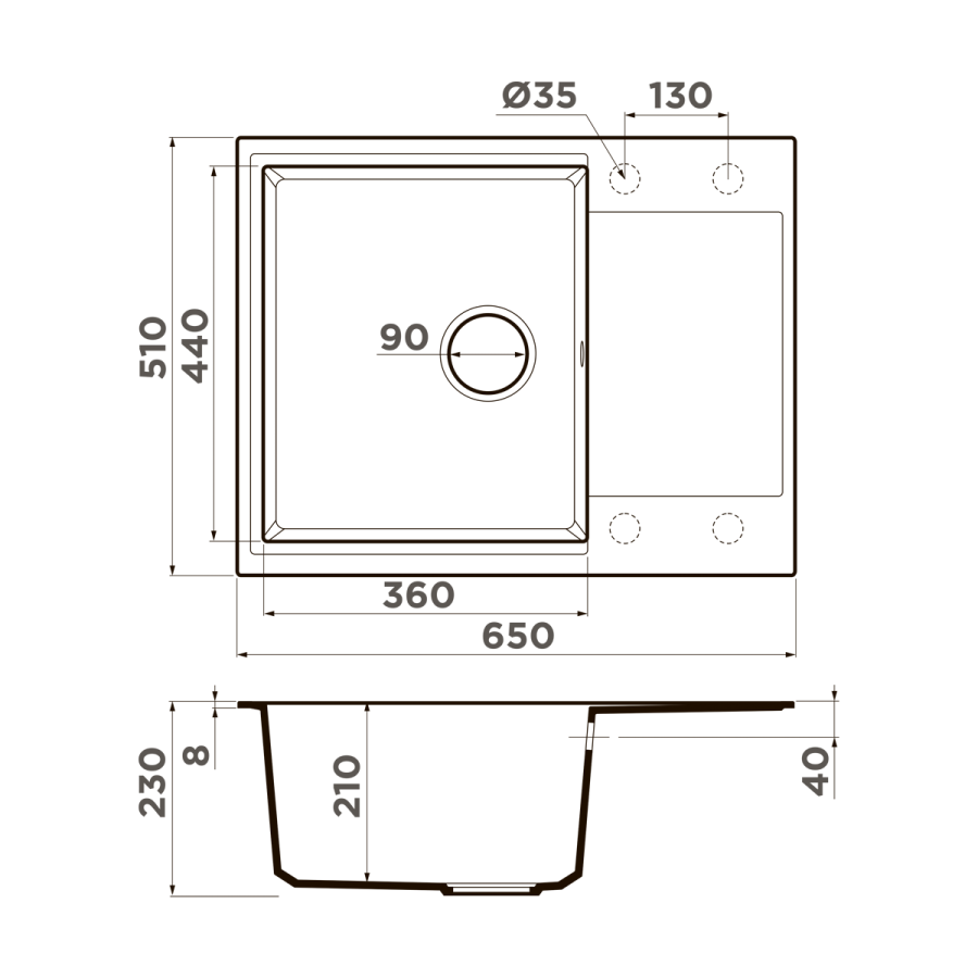 Мойка Daisen 65T-GR, Tetogranit/leningrad grey