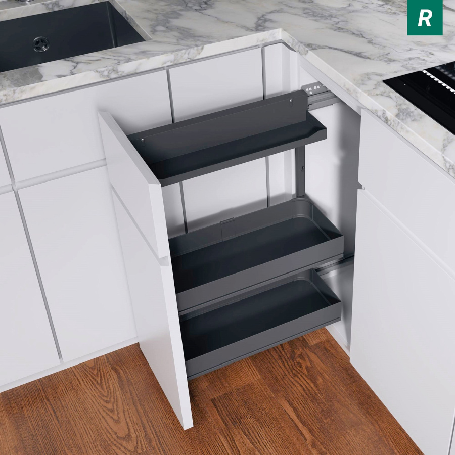 Выдвижная система Комфорт II в базу 300мм, 2 полки Арена Пьюр, правый, антрацит, Kessebohmer