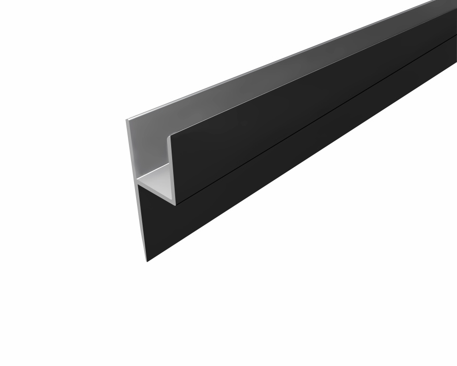 6мм Планка-плинтус для щита L=3000мм, h-образное сечение, алюминий, черный матовый