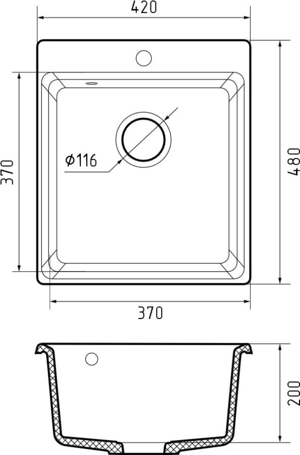 Мойка GranFest LEVEL 420, 420х480 мм, графит