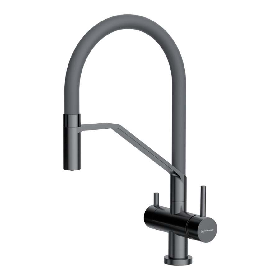 Смеситель Akeno-GM-GR, латунь, вороненая сталь/серый гибкий шланг