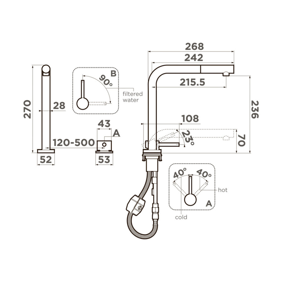 Смеситель Nara 2 Plus-S-BN, латунь, нержавеющая сталь