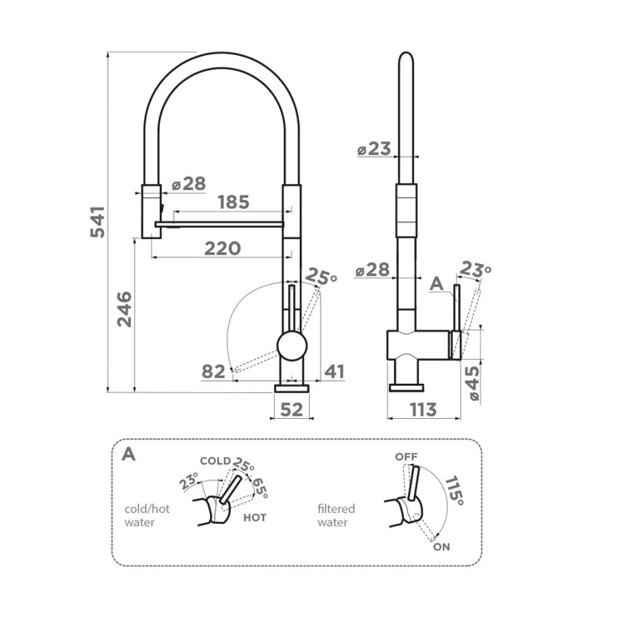Смеситель Kanto-2 Plus-SB-GB-BL, латунь, графит/черный гибкий шланг