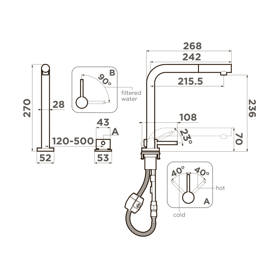 Смеситель Nara 2 Plus-S-LG, латунь, светлое золото