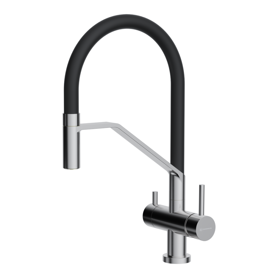 Смеситель Akeno-BN-BL, латунь, нержавеющая сталь/черный гибкий шланг