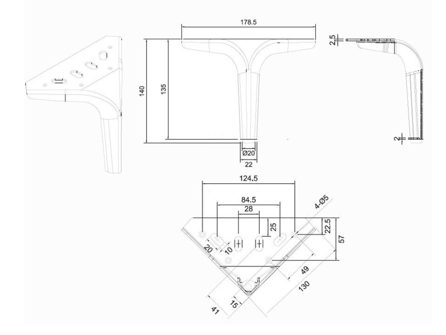 Опора нерегулируемая, h=140мм, металл, брашированное золото