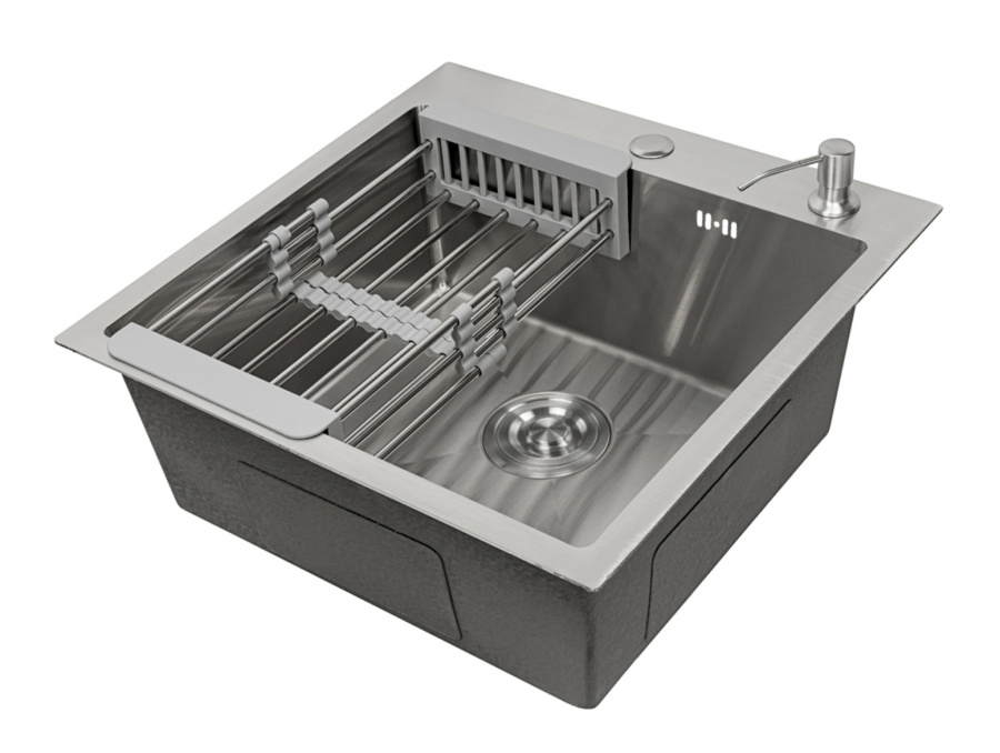 Мойка врезная Ладога 50, 500х400х220мм, нерж. сталь SS201, браш. сталь, дозатор+корзина, CMF