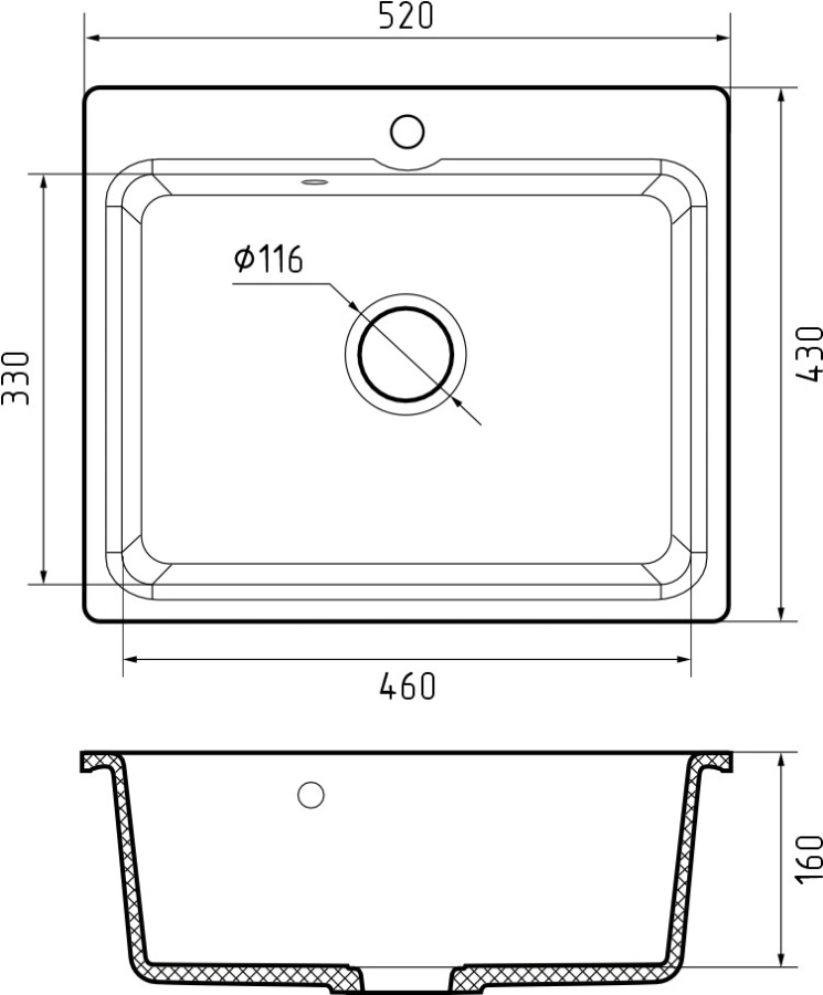 Мойка GranFest SMART 520, 520х430 мм, бежевый (без сифона) 