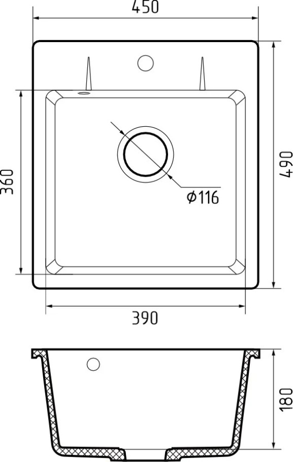 Мойка GranFest URBAN 245, 450х490 мм, черный