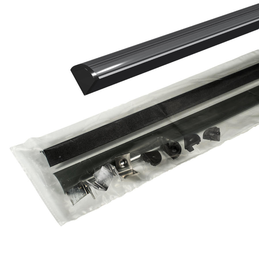 Профиль накладной угловой 16х16х2000мм, треугольный, лента ≤10мм, черный (диффуз.черн.+загл.+клипсы)