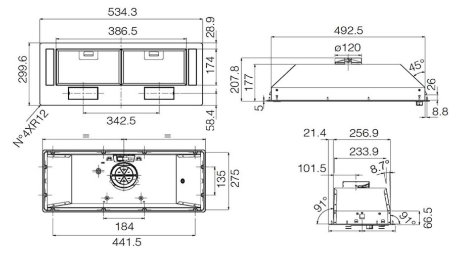 Вытяжка полновстраиваемая VIERA LUX WH/A/52, 52см, без угольного фильтра, белый, Jetair