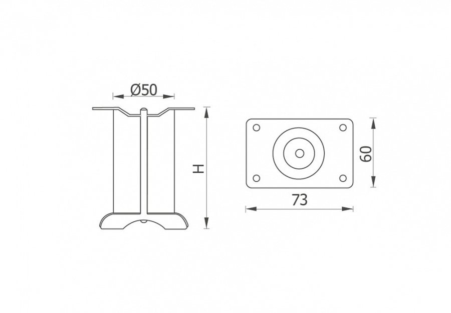 Опора с площадкой, d=50мм, h=60мм, сталь, хром, JET