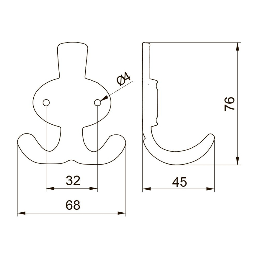 Крючок, CORUNA-M, двухрожковый, металл, старое золото, GTV