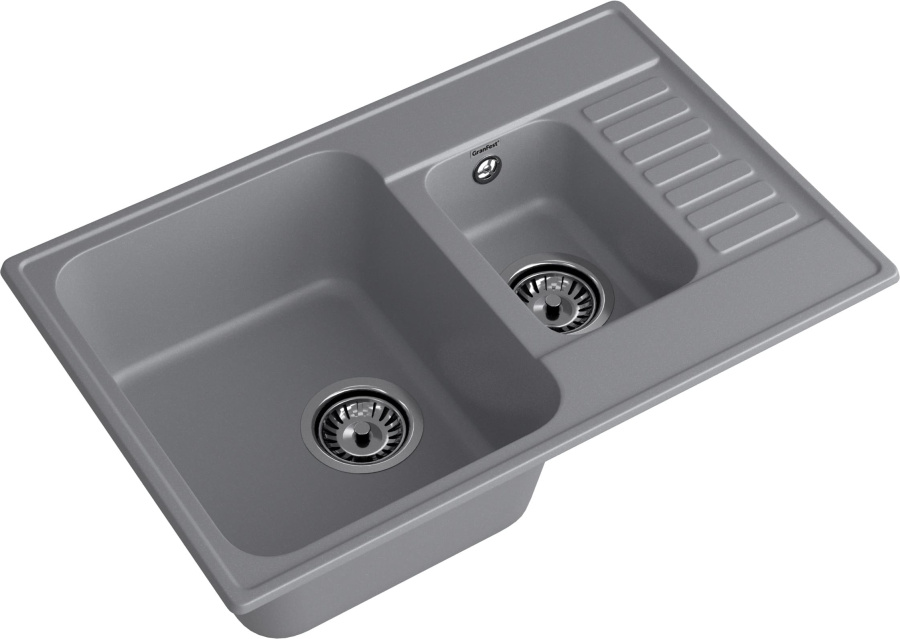 Мойка GranFest QUARZ 21К, 737х480 мм, темно-серый (прямоугольная, 1,5 чаши, без сифона)