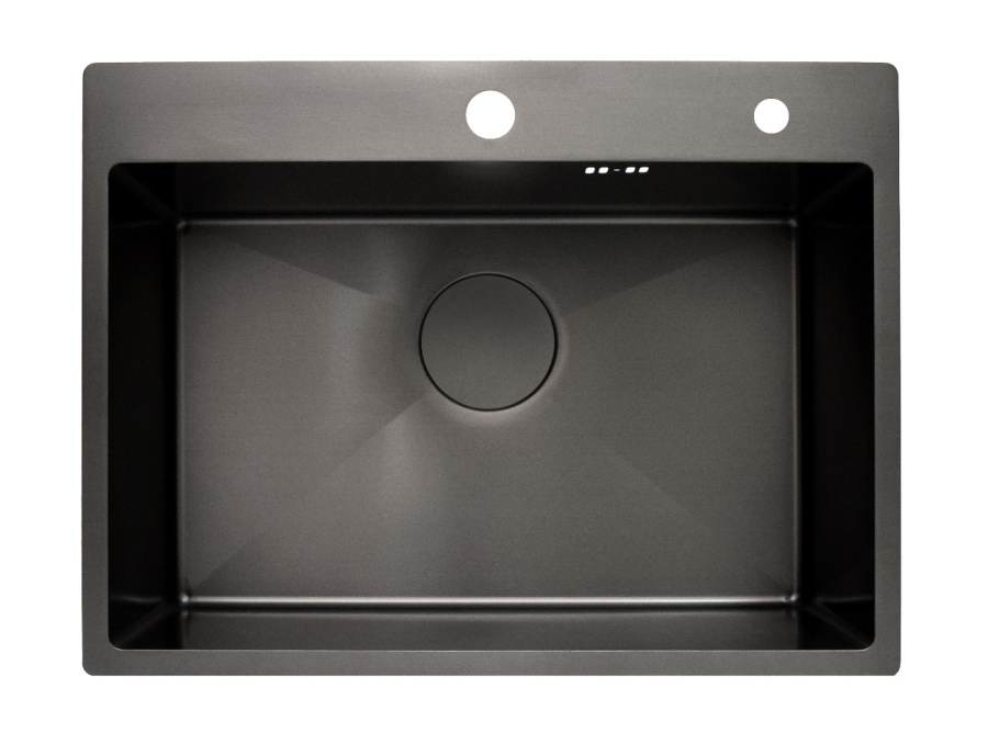 Мойка Онега 60, 600х450х220мм, нержавеющая сталь SUS 304, 2 отверстия, брашированный черный, HISSEN