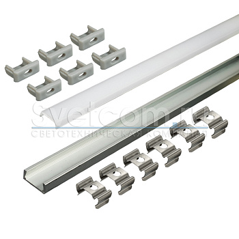 Профиль накладной 16х6х3000мм, лента ≤10мм, алюминий (диффузор матовый, 6 заглушек+6 клипс),1506W