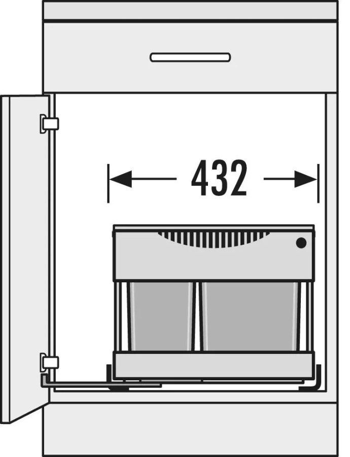Система сортировки "Space Saving", 1х18л, 1х12л, 432х338х360мм, в шкаф 600мм, пластик/металл, серый