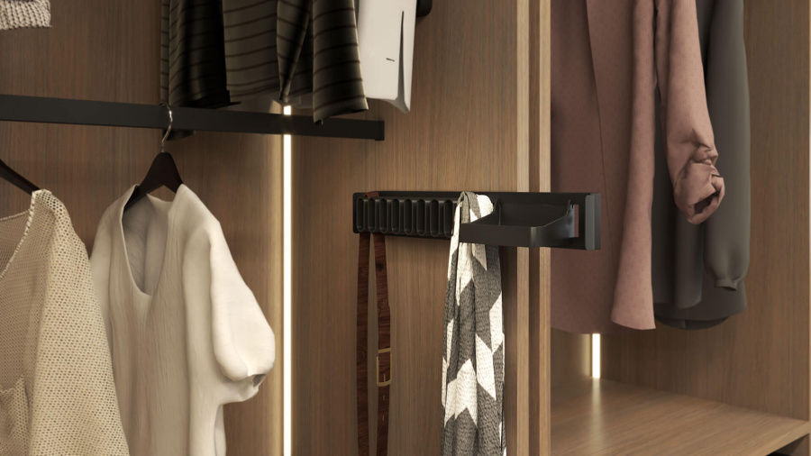 Вешалка для галстуков и ремней Конеро, 450мм, D 475 мм, выдвиж, с полкой, черный, Kessebohmer