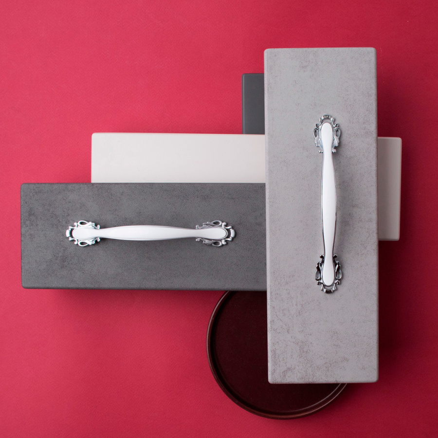 Ручка-скоба, 107, 96мм, металл, матовый хром/белый