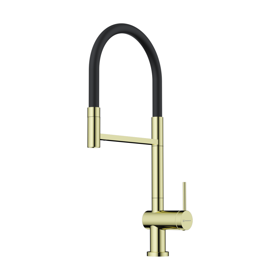 Смеситель Kanto-2 Plus-SB-LG-BL, латунь, светлое золото/черный гибкий шланг