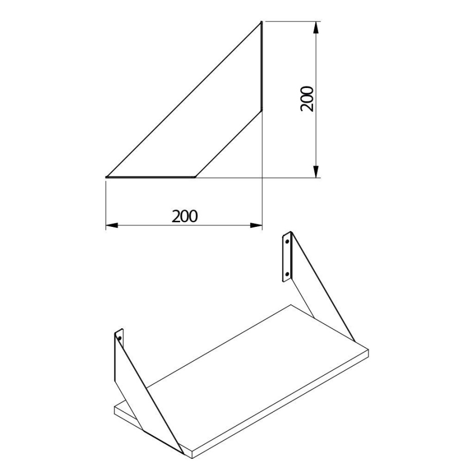 Полкодержатель FLAT, 200х200мм, 30кг на пару, черный матовый, GTV