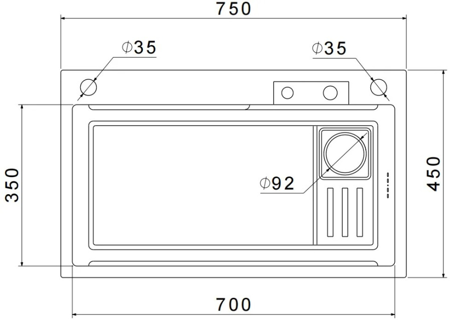 Мойка GranFest METAL 7545, 750х450 мм, нерж. сталь PVD, графит