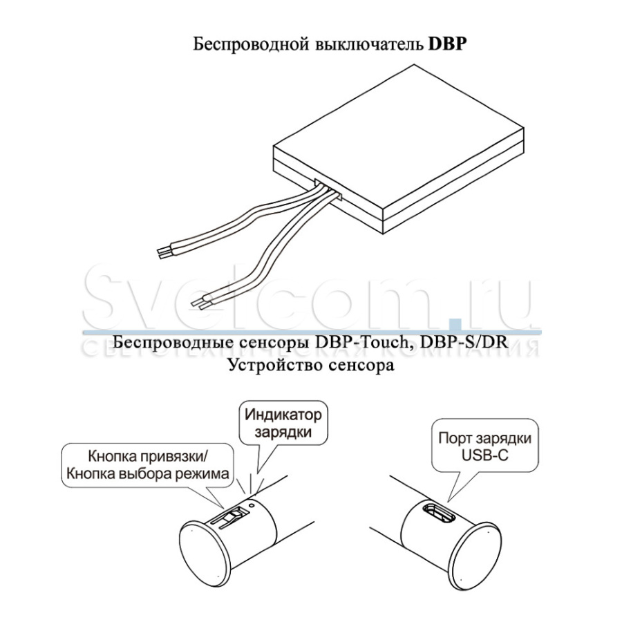 DBP Выключатель, 12-24В/60-100Вт, 35х45х7мм, для работы с сенсорами DBP-Touch и DBP-S/DR, белый