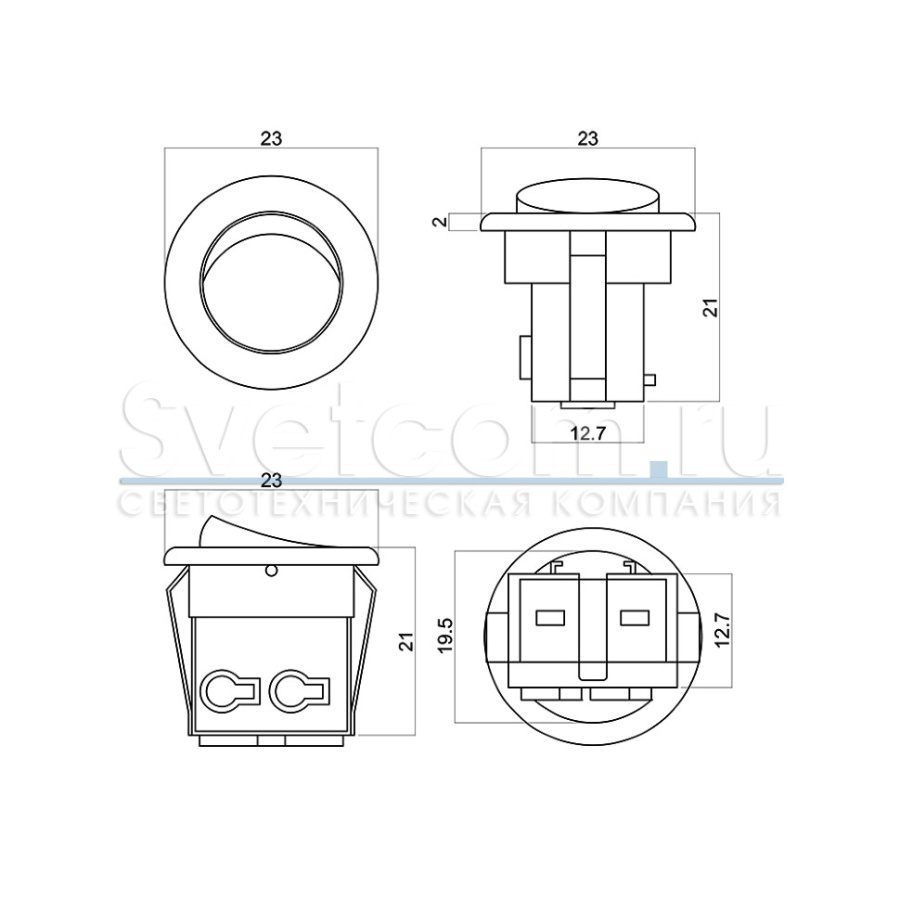 Выключатель врезной, Ø23мм, 250В/6А, пружинные терминалы, коричневый