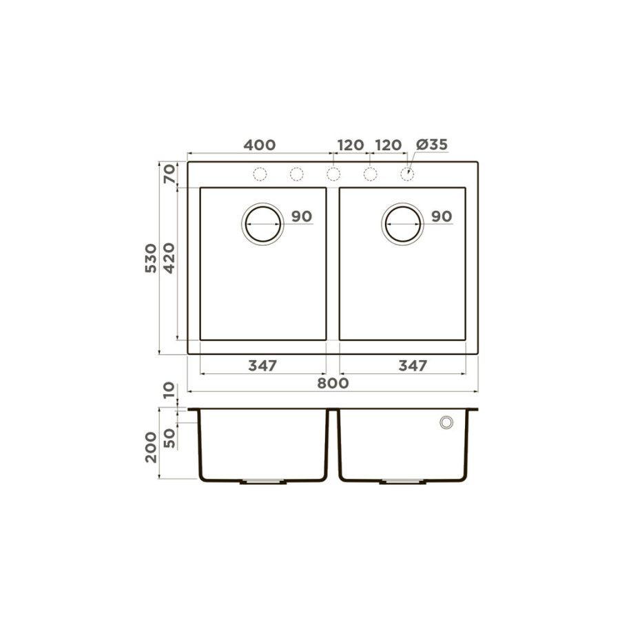 Мойка Bosen 80-2-BL, Tetogranit/черный