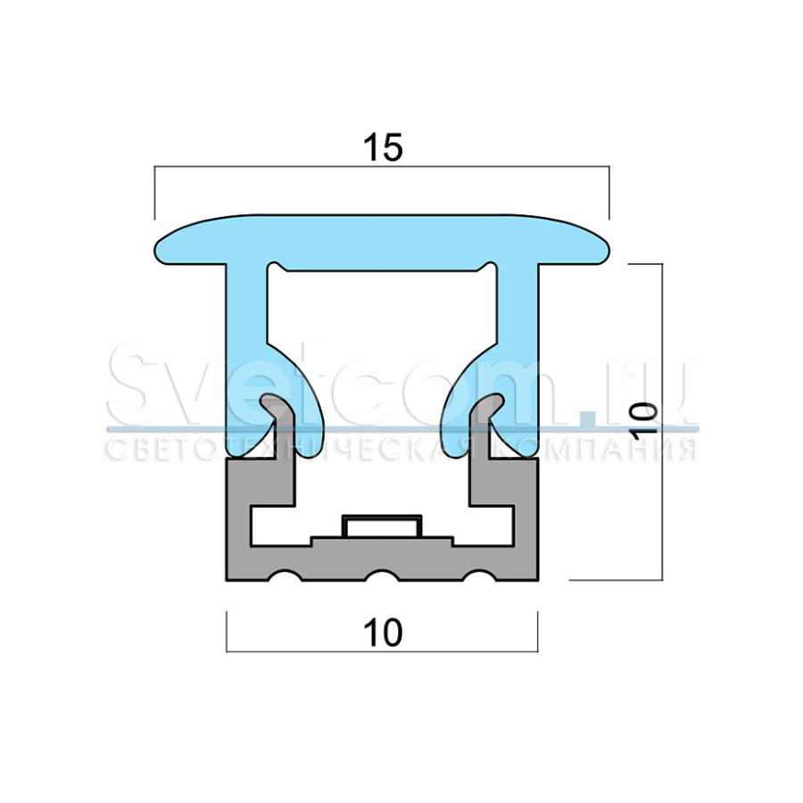 Профиль врезной 10х15х3000мм, лента≤5мм, алюминий (диффузор, 3+3 заглушки), 1510