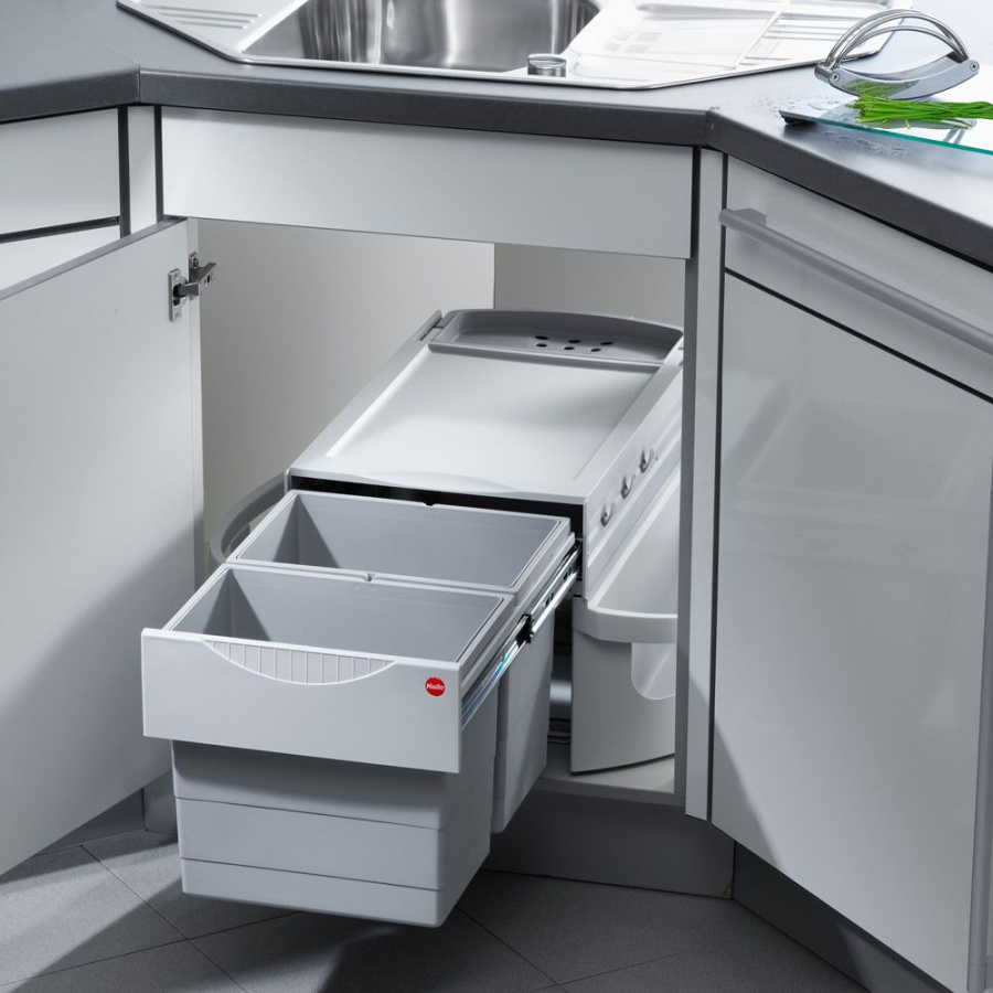 Система сортировки "Rondo", 2х20л, 1х12,5л, 336x700x351мм, в угловой шкаф, светло-серый