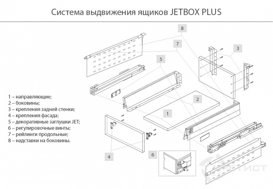 Крепление передней панели внутреннего ящика JETBOX ULTRA (левое+правое), антрацит