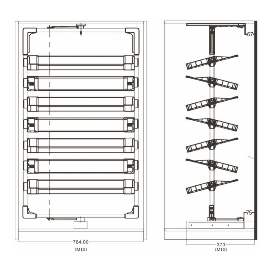 Обувница поворотно-выдвижная, 800мм, 718х360х1525–1425 мм, 8 уровней, алюминий/пластик, коричневый