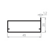 MZ12 Алюминиевый профиль для стекла, 45х20мм, L=6000мм, шампань