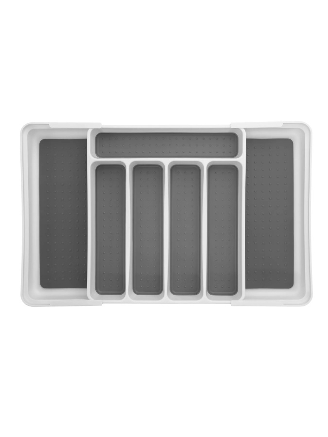 Лоток для столовых приборов 400-600мм, раздвижной, пластик, белый/серый