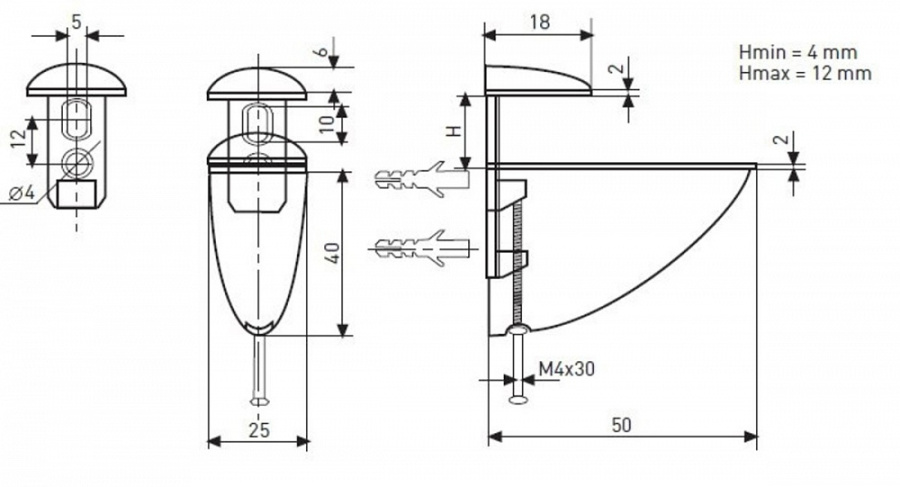 Полкодержатель 304 для ДСП, стекла и пластика, h=12мм, 10кг на пару, металл, черный, JET
