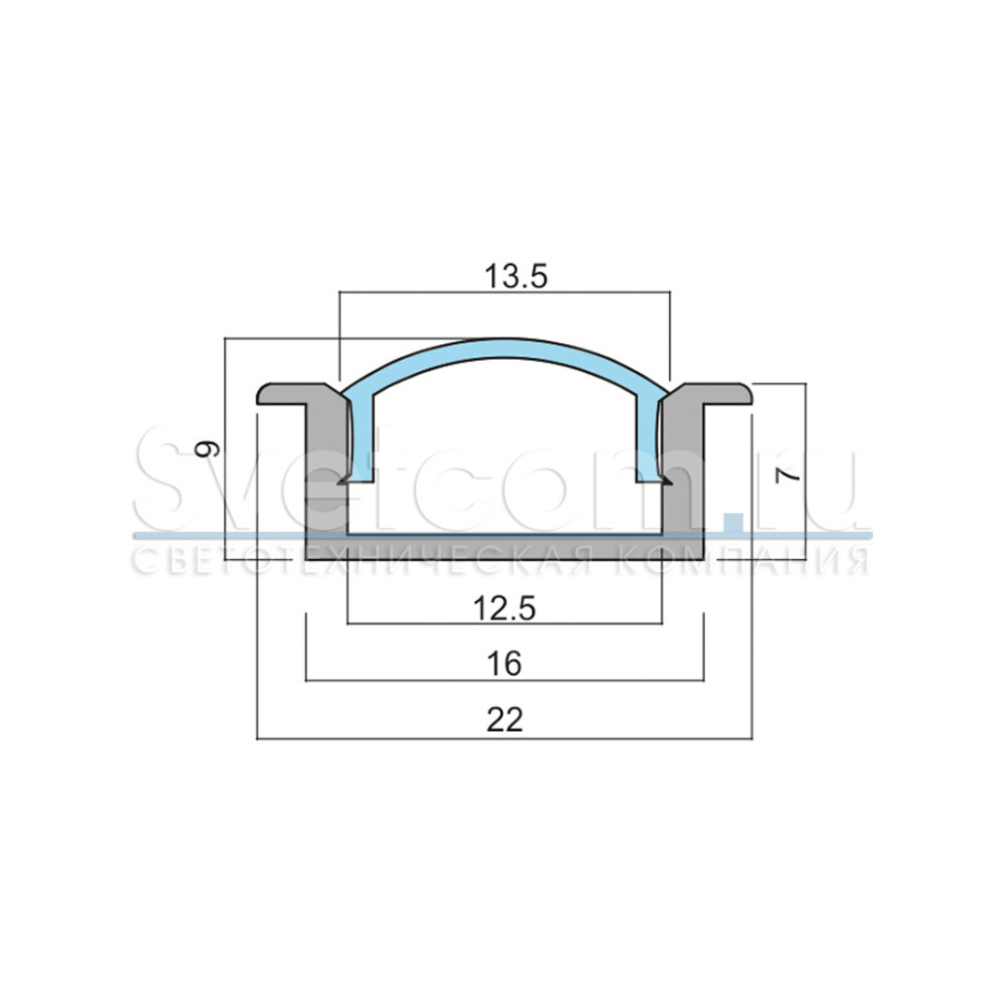 Профиль врезной 22х7х2000мм, лента ≤10мм, белый (диффузор полуматовый, 4 заглушки), 2207, GLS