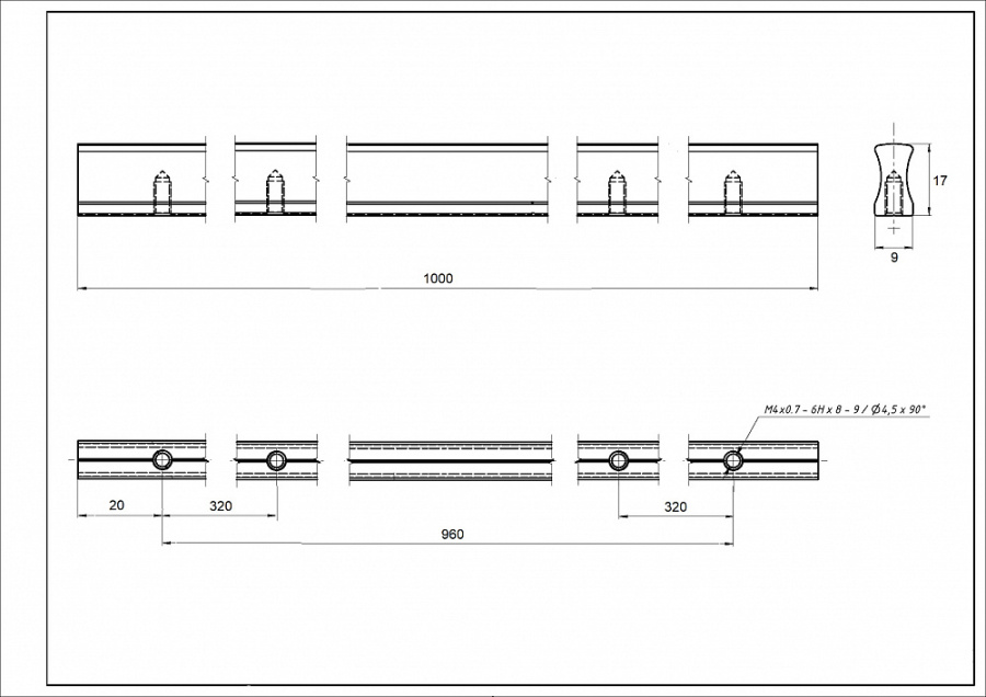 Ручка-скоба, CPA1, 3х320мм, L=1000мм, металл, алюминий