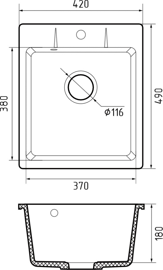 Мойка GranFest URBAN 242, 420х490 мм, серый