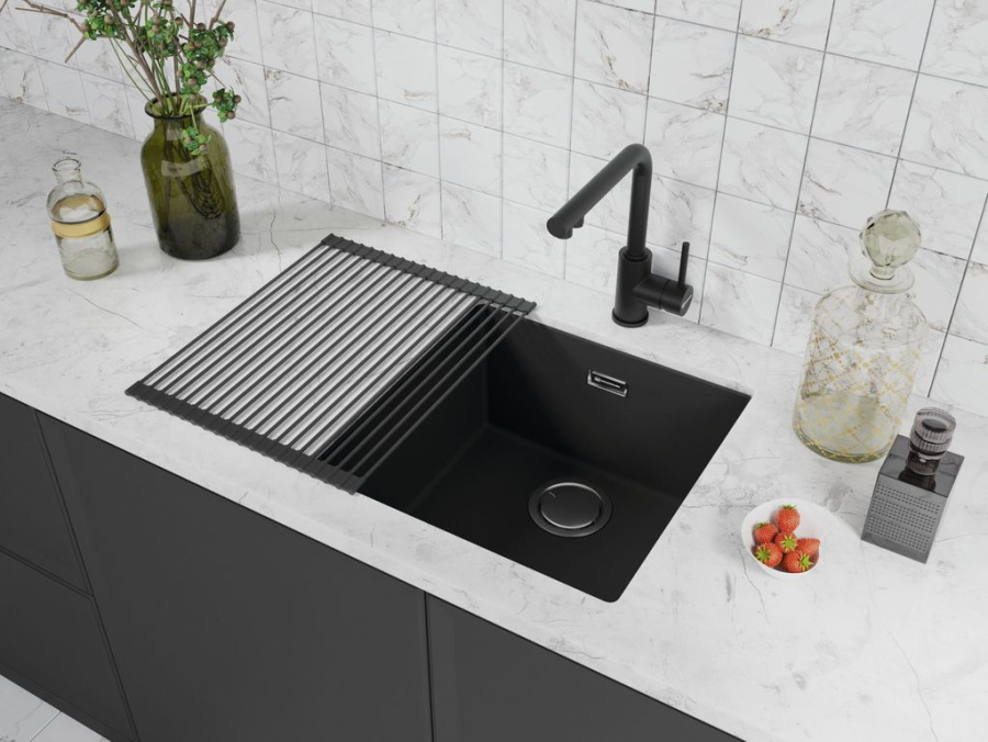 Ролл-мат для мойки с силиконом ROLL-01-SILICONE-BL, нержавеющая сталь/черный силикон