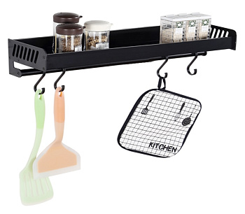 Полка FJORD, L=600 мм, универсальная с рейлингом (без крючков), алюминий, черный матовый