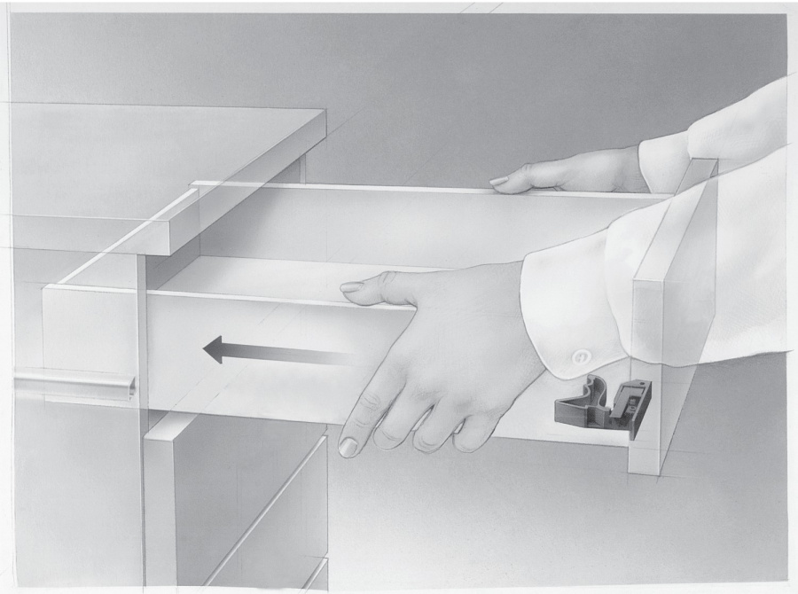 Направляющая Quadro V6 25 Push to open, 25 кг, NL350, полн выдвиж, надвиж монтажа, EB20, левая