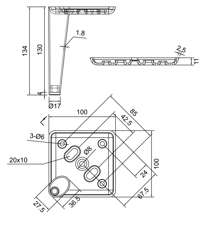 Опора нерегулируемая, h=134мм, металл, черный матовый, JET