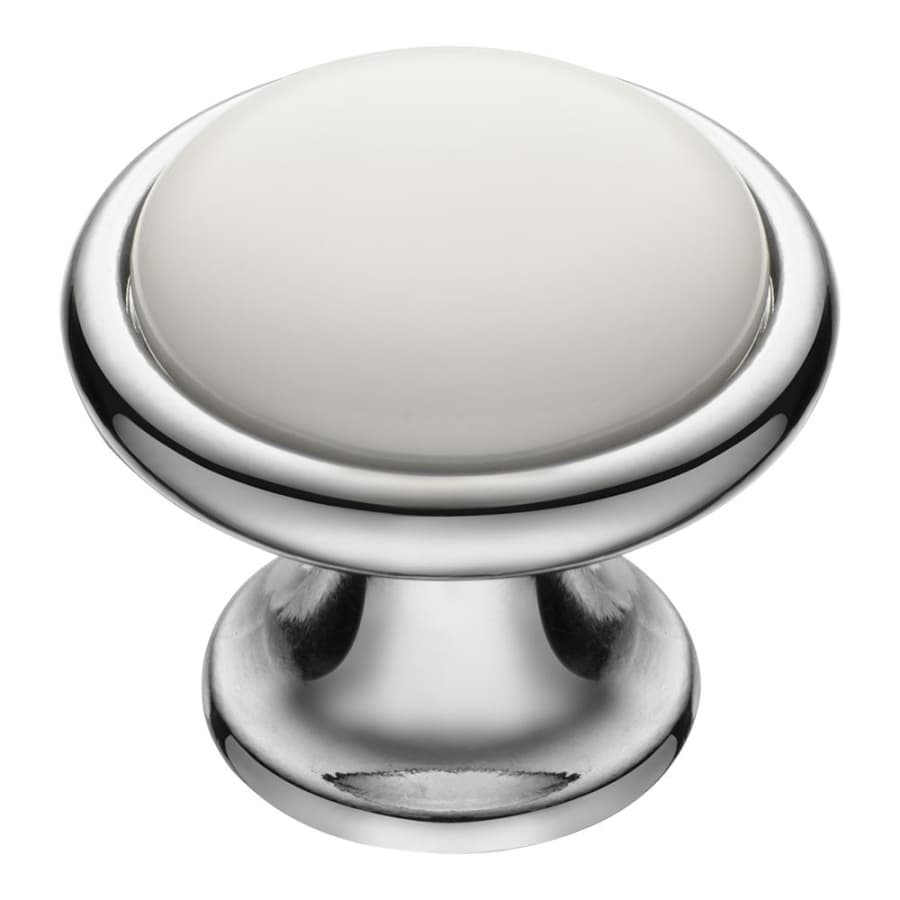 Ручка-кнопка, 3008-10-000, d=35мм, металл/керамика, глянцевый хром/белый