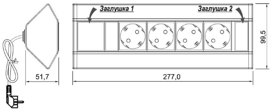 Угловая накладная, 3хEURO+2USB A, серый, усовое заземл., IP20, пластик, GLS