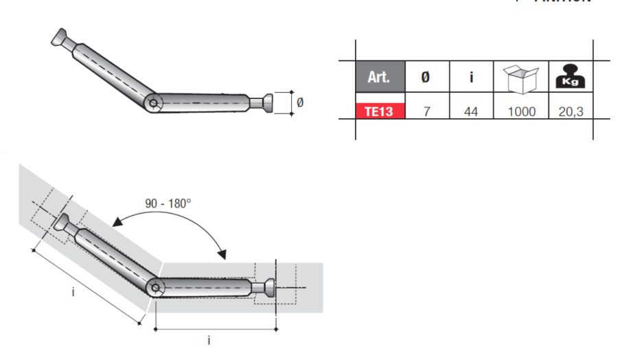 Двойной болт угловой MINIFIX GV, 7х44мм, металл, без покрытия, Permo